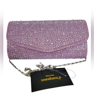 D'Margeaux Lilac Rhinestone Embellished Clutch with Silver Chain Strap